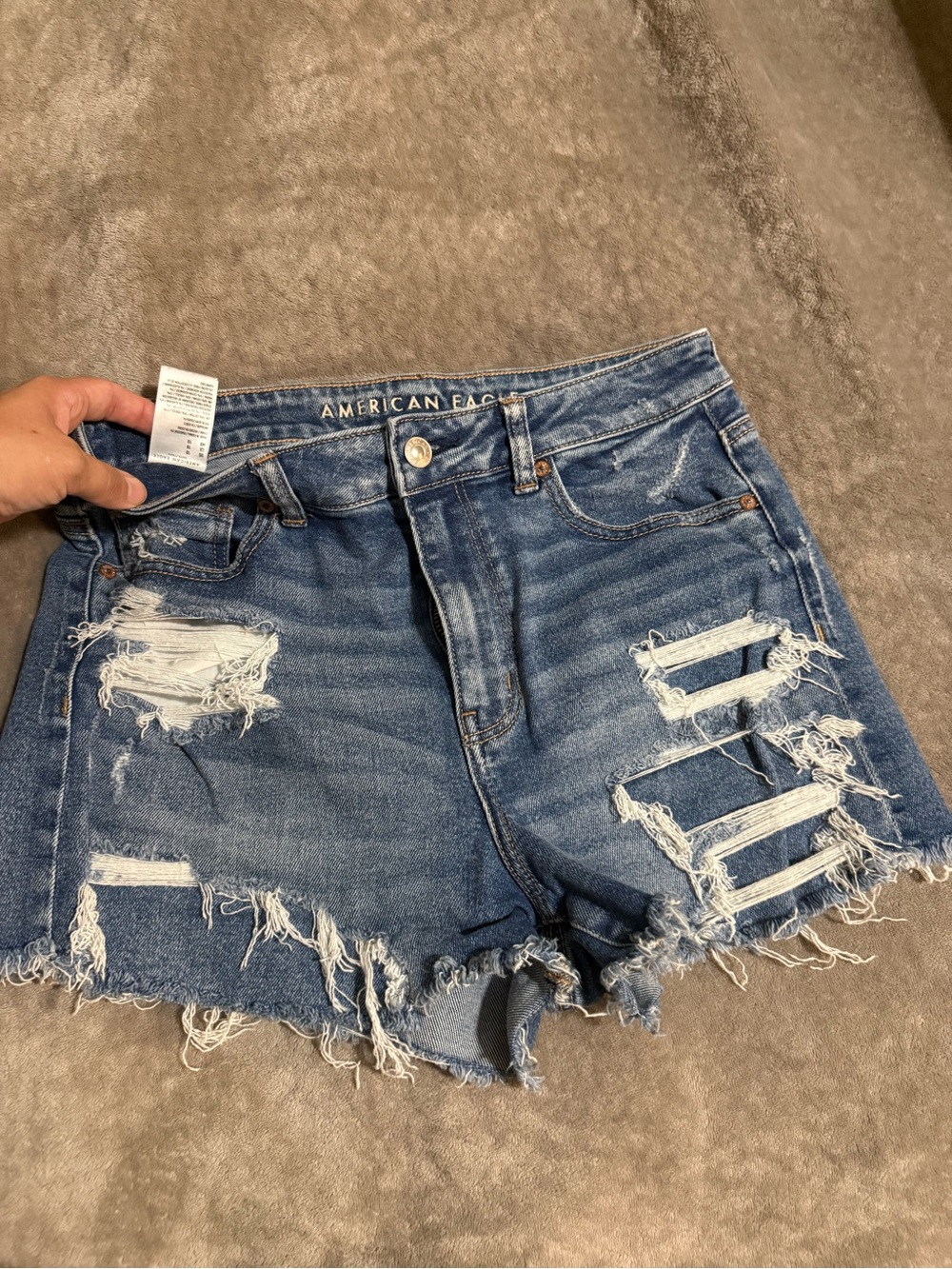 American Eagle Outfitters Ripped High-Rise Denim Shorts - Blue